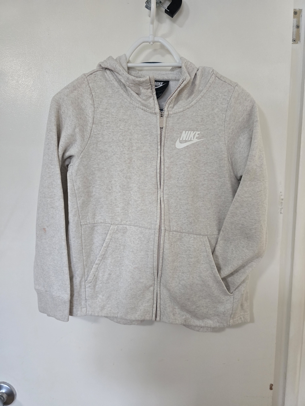 Nike Sportswear Women's Large Sand Full Zip Fleece Hoodie Sweatshirt Swoosh Logo